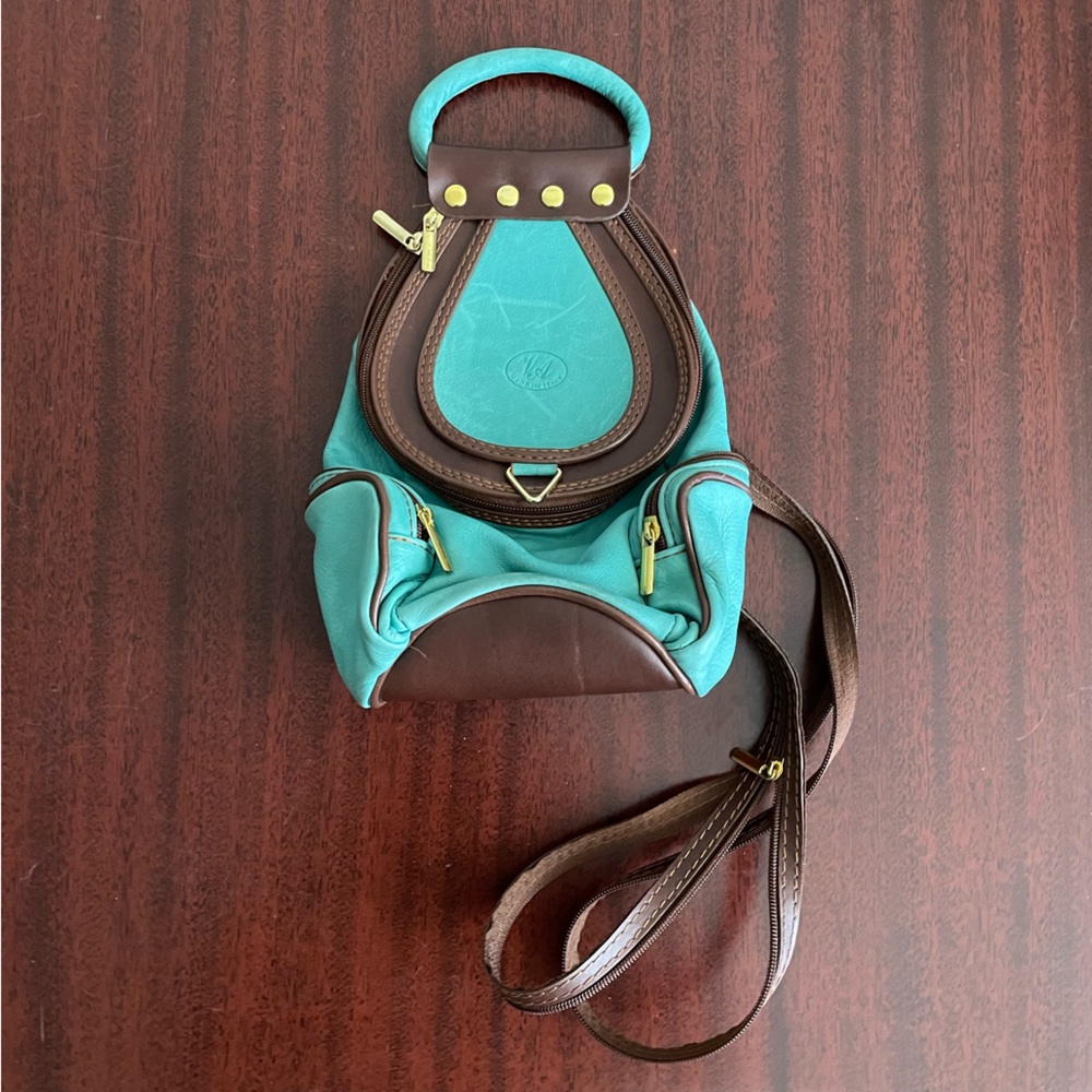 VA Micro Backpack Convertible Bag Blue Teal Leather Made in Italy